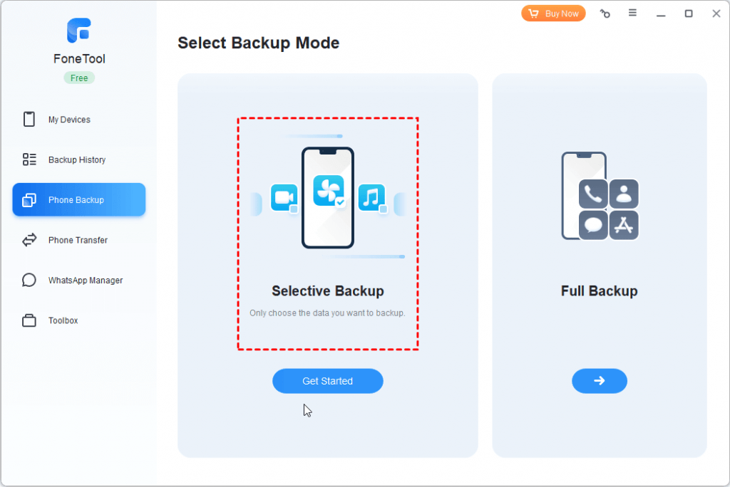 Choose Selective Backup if you want to create a backup.