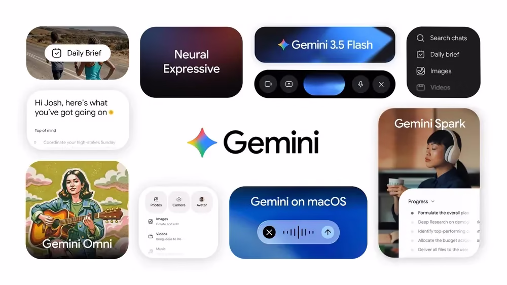 Google Gemini app interface collage
