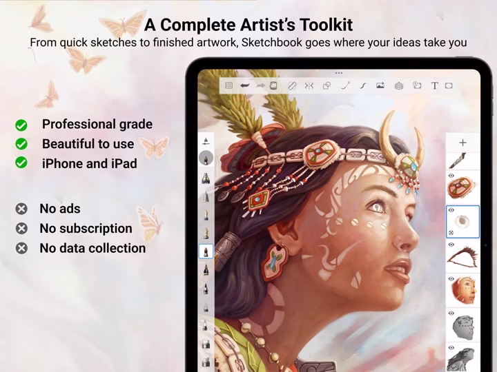 Sketchbook iPad App Store preview of a layered character illustration