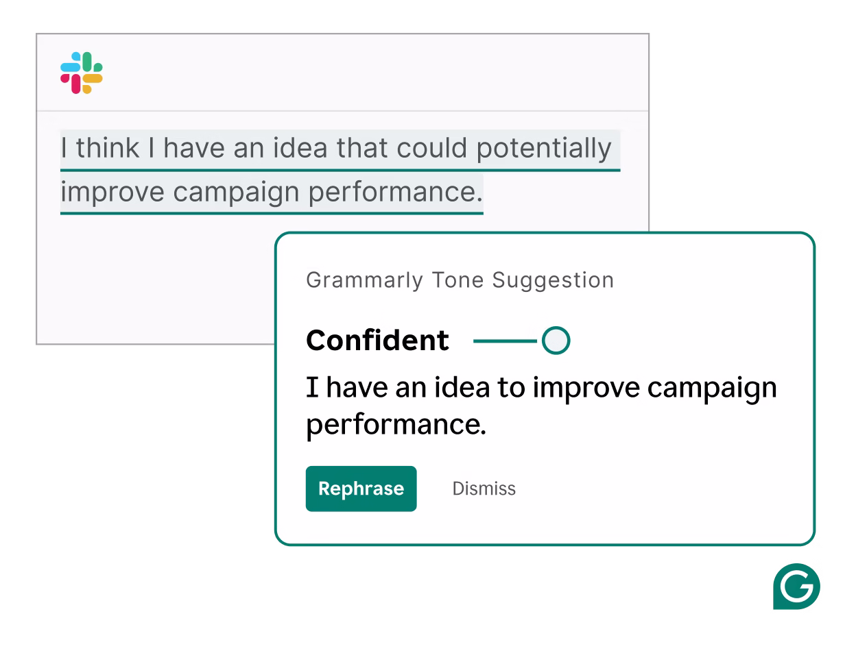 Grammarly interface showing a suggested tone rewrite