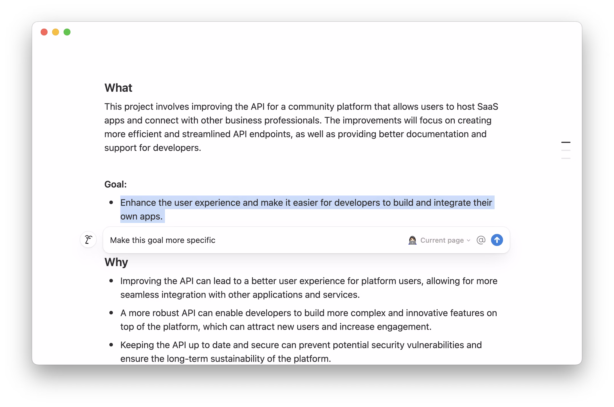Notion AI inline writing interface