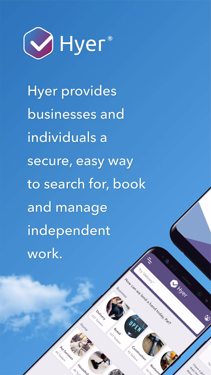 Official Hyer Google Play preview showing its tasker app and independent-work message