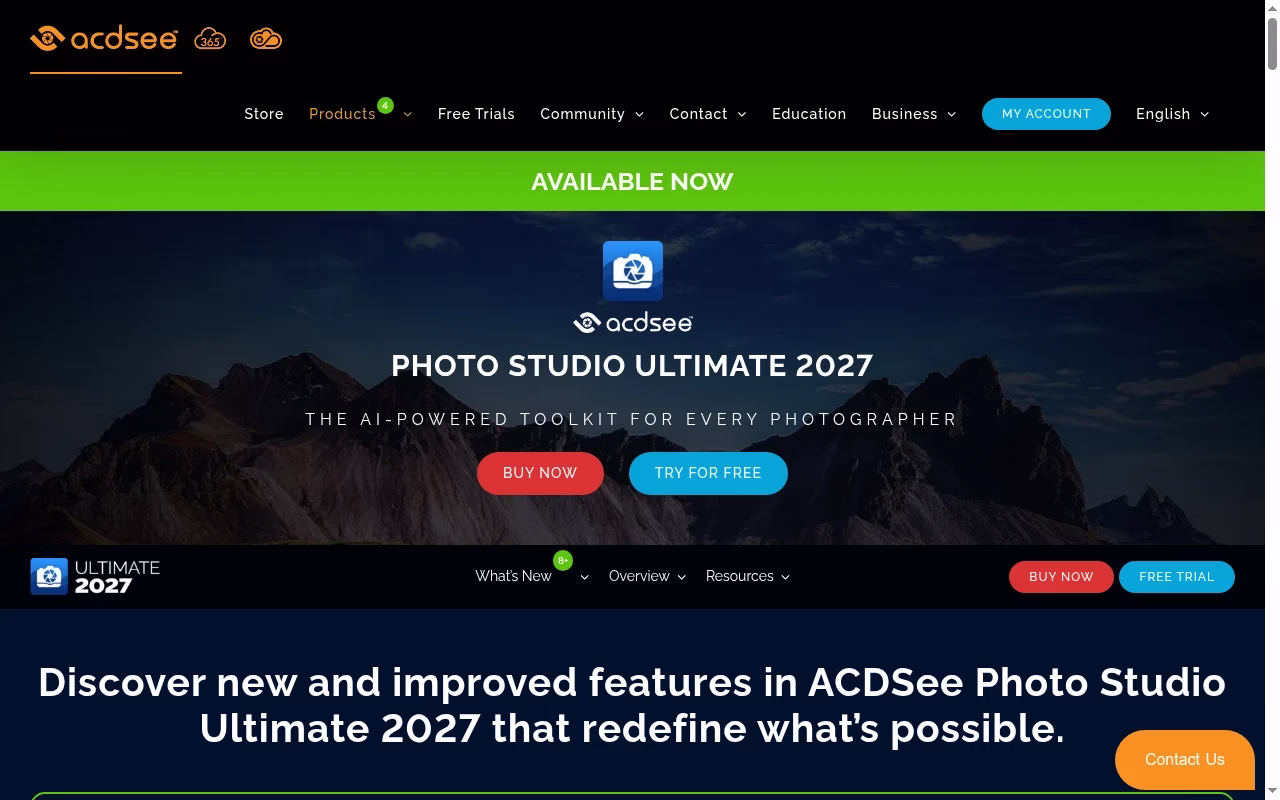 ACDSee Photo Studio official website hero showing Windows photo management and editing