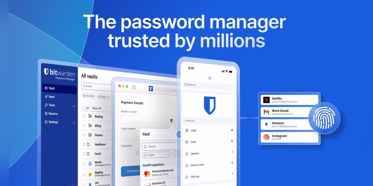 Bitwarden homepage image for the open source password manager