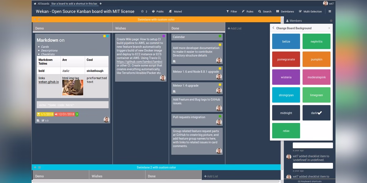 WeKan open-source kanban board screenshot
