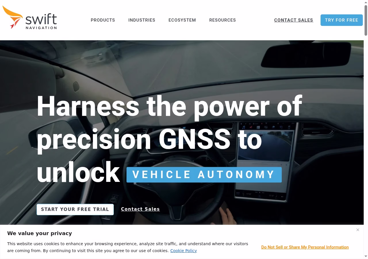 Swift Navigation current homepage, October 5, 2026