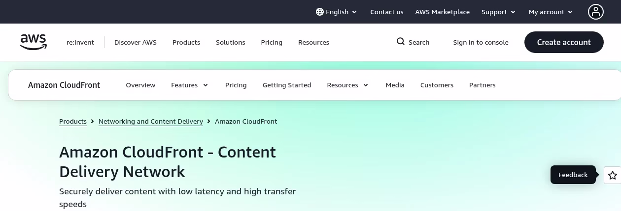 Amazon CloudFront public product hero captured on 7 October 2026