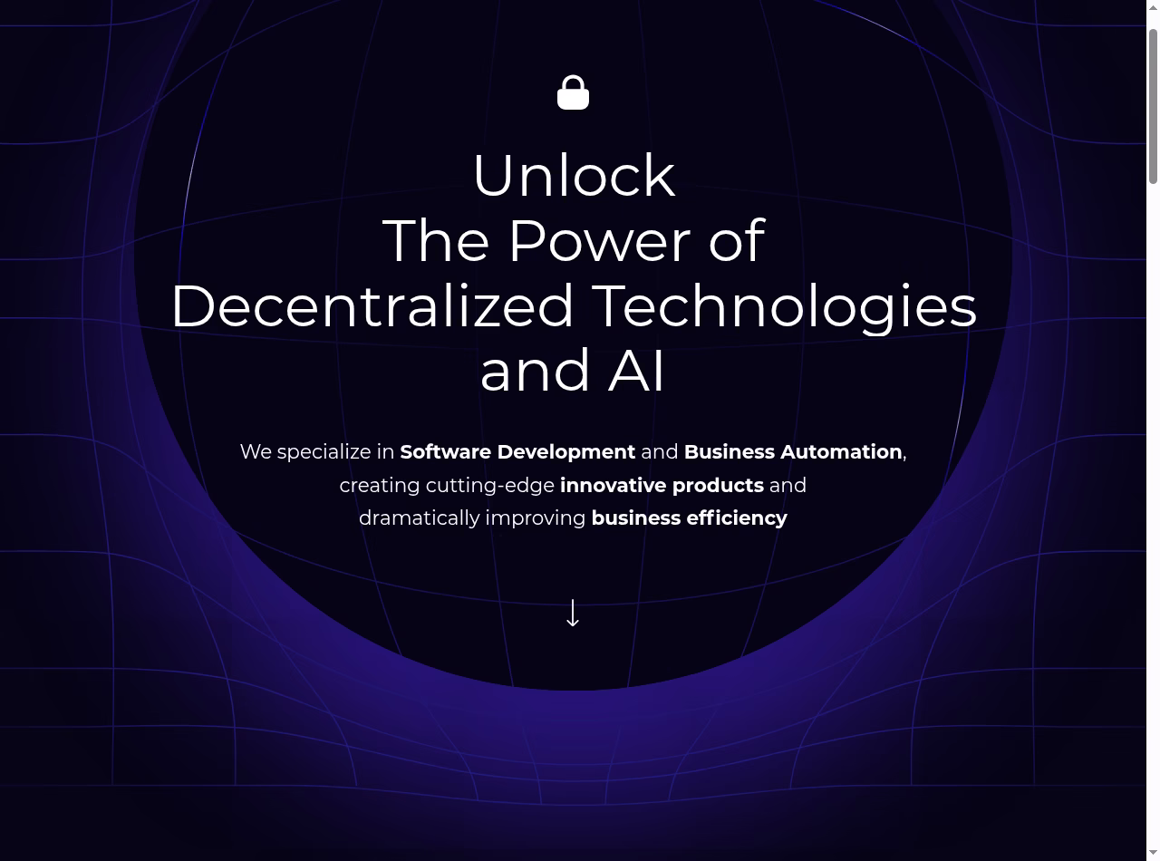 Axioma official homepage showing decentralized technologies and AI development