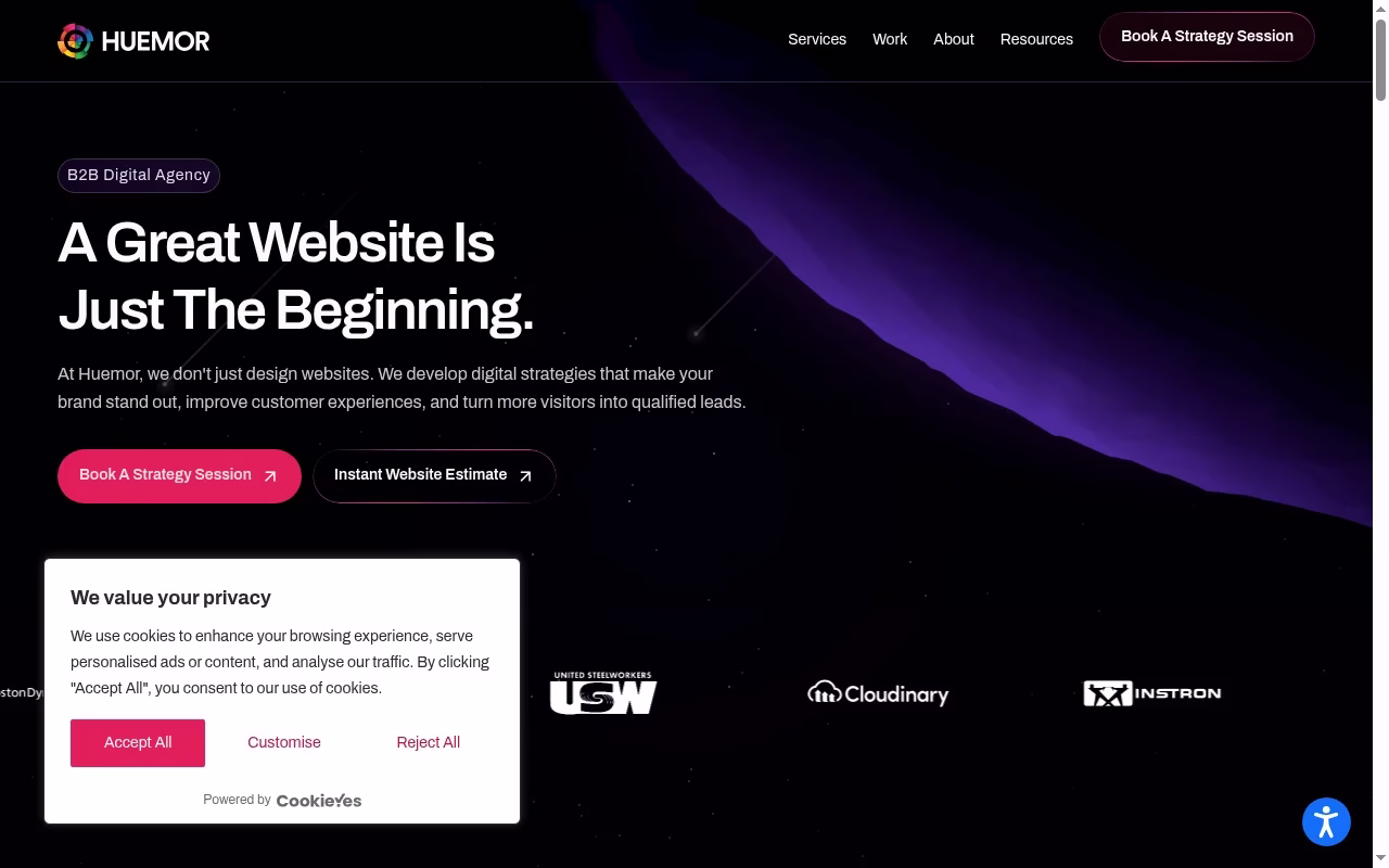 Huemor official homepage captured October 7, 2026