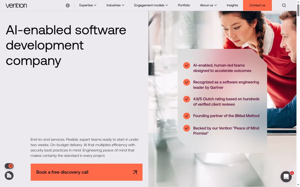 Vention desktop homepage showing its current company positioning