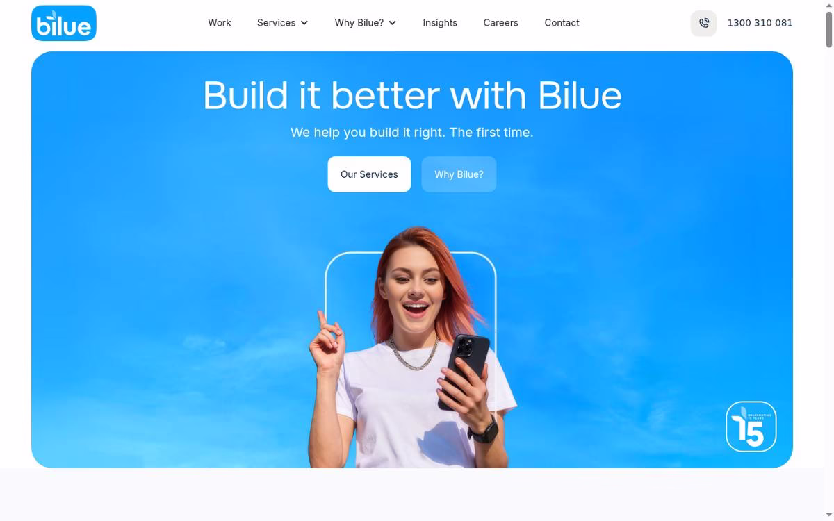 Bilue desktop homepage screenshot