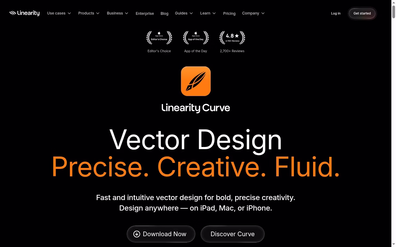 Linearity Curve official website hero showing drawing on Apple devices