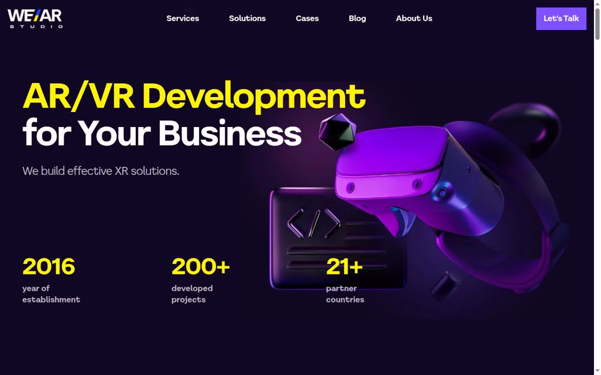 WE/AR Studio desktop homepage showing its current company positioning
