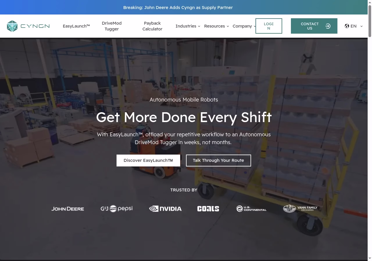 Cyngn current homepage, October 5, 2026