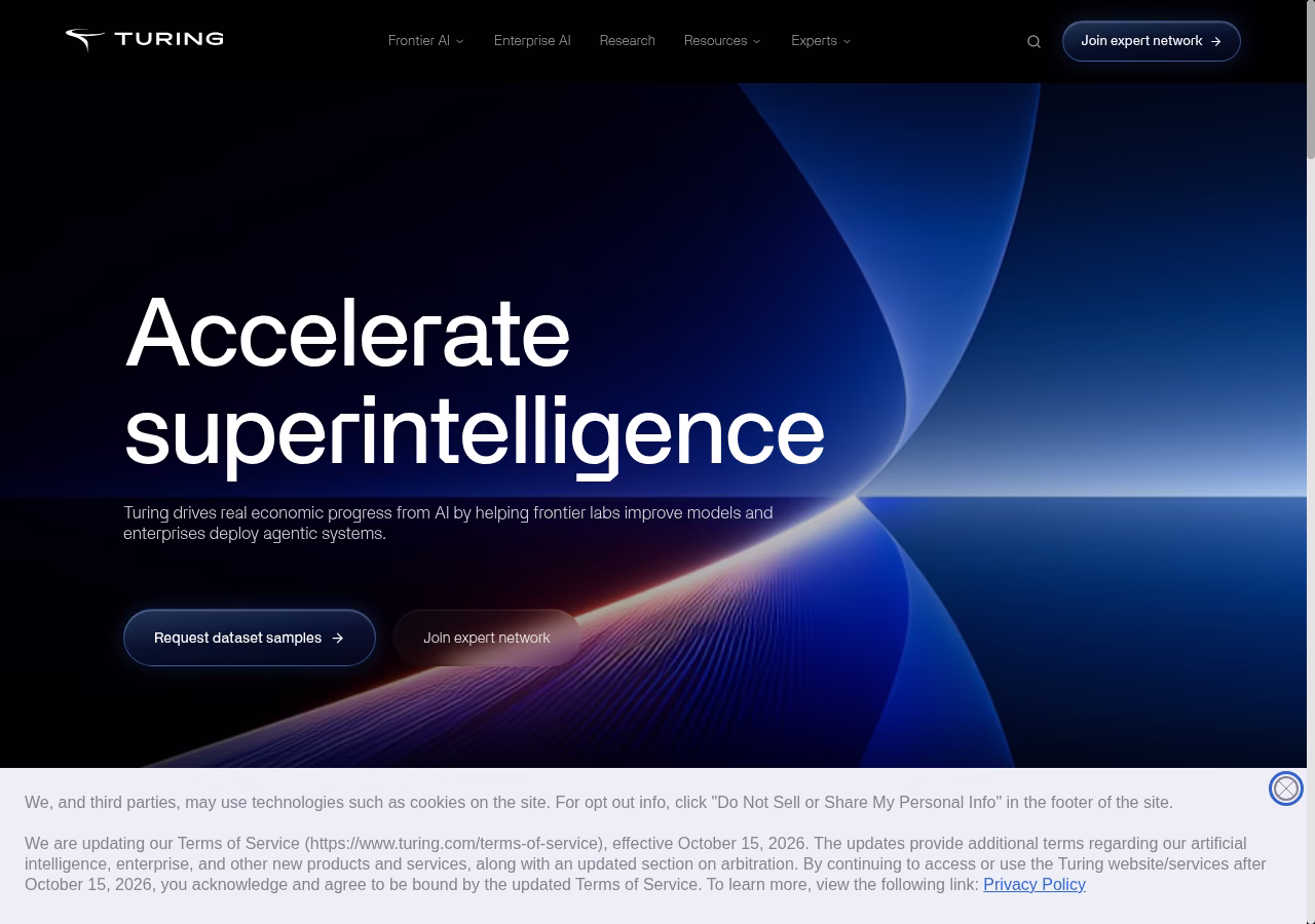 Turing website homepage checked October 5, 2026