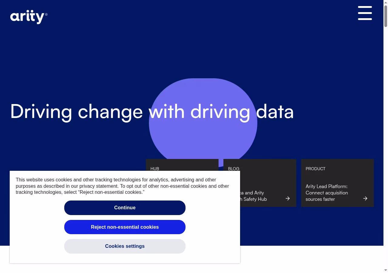 Arity current homepage, October 5, 2026