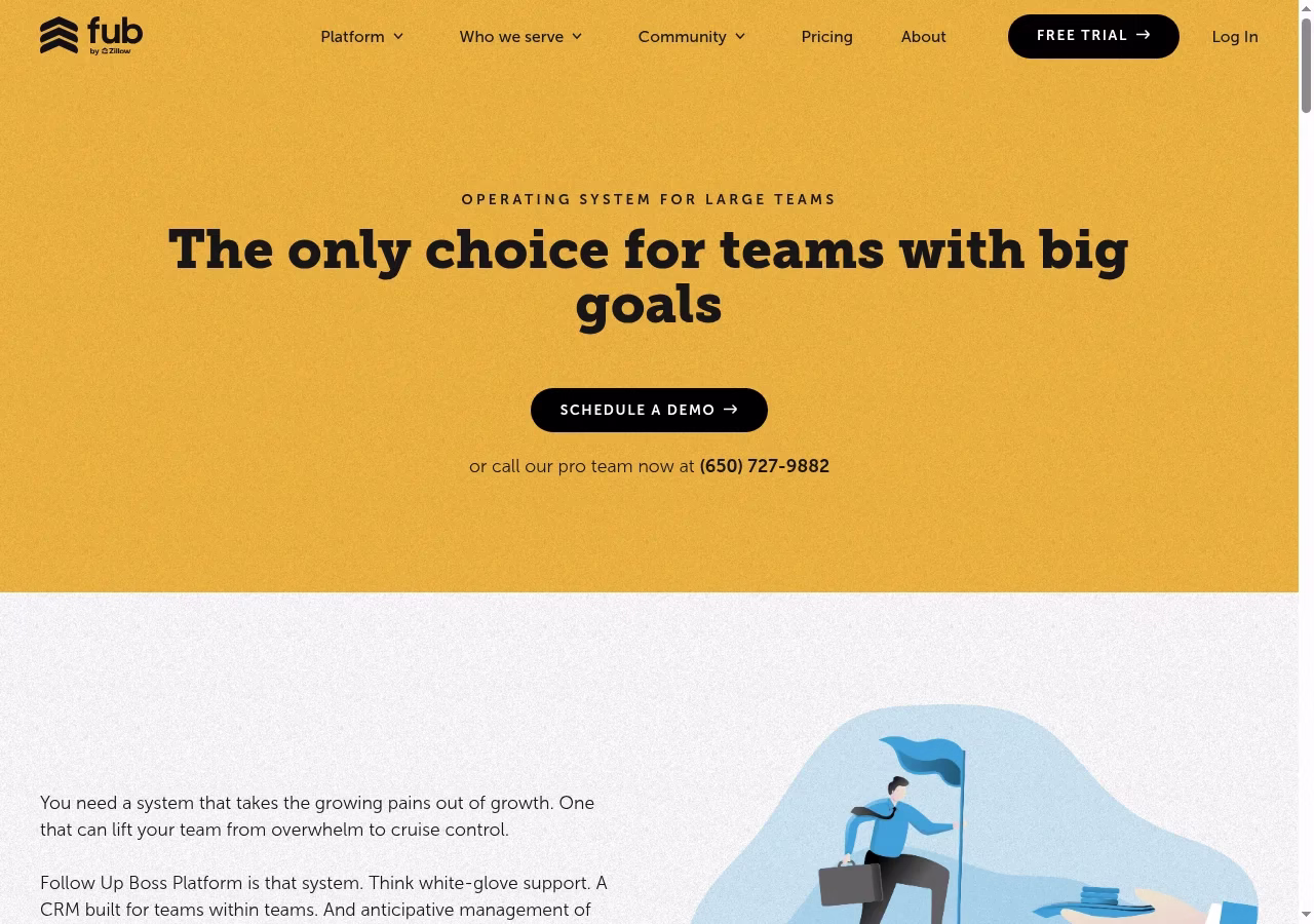 Follow Up Boss official website hero showing its CRM product positioning