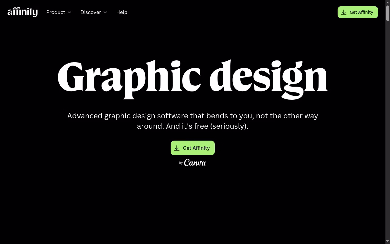 Affinity official website hero showing photo edits with design and layout
