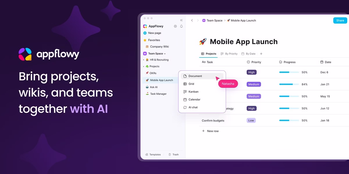 AppFlowy banner for the AI collaborative workspace