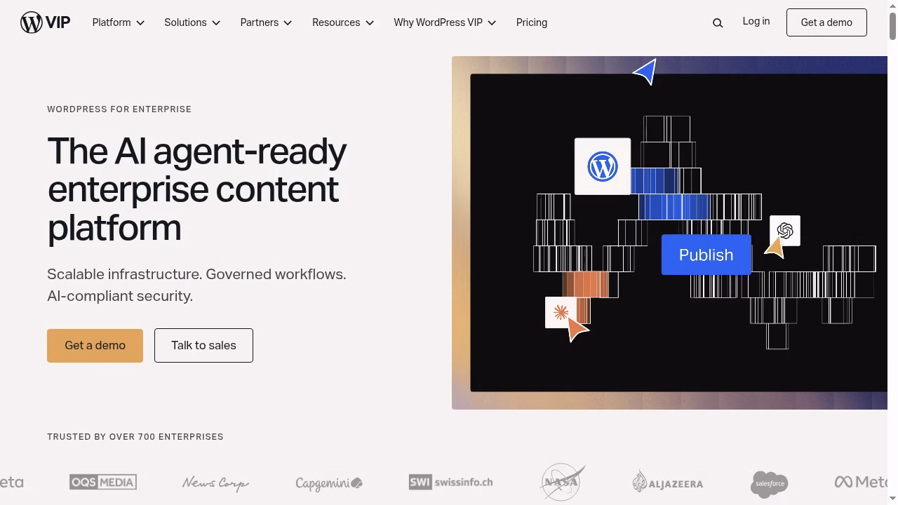 WordPress VIP official enterprise publishing homepage