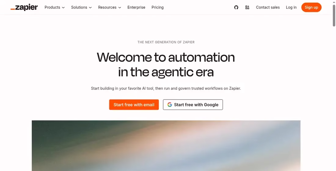 Zapier homepage introducing automation in the agentic era