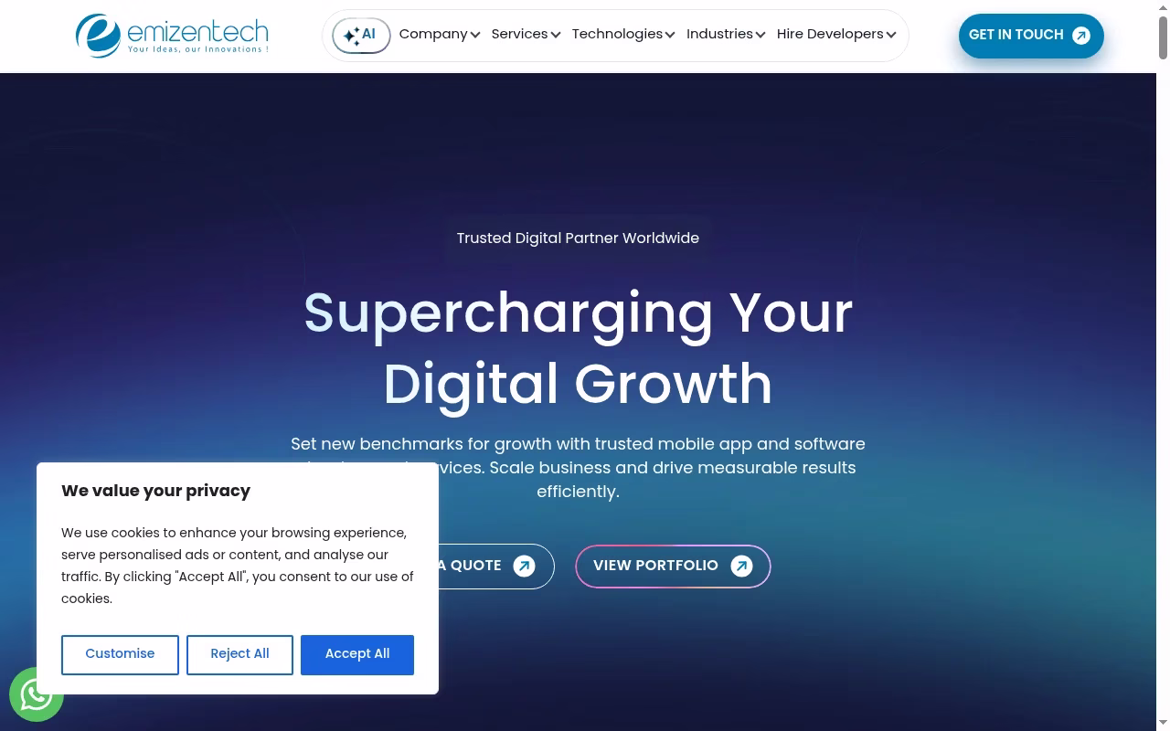 Emizentech official homepage captured October 7, 2026