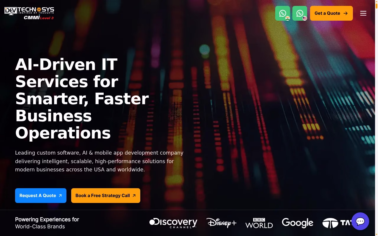 Dev Technosys official homepage captured October 7, 2026