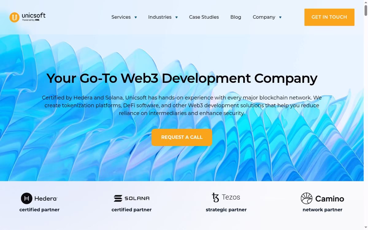 Unicsoft homepage showing its current services and brand