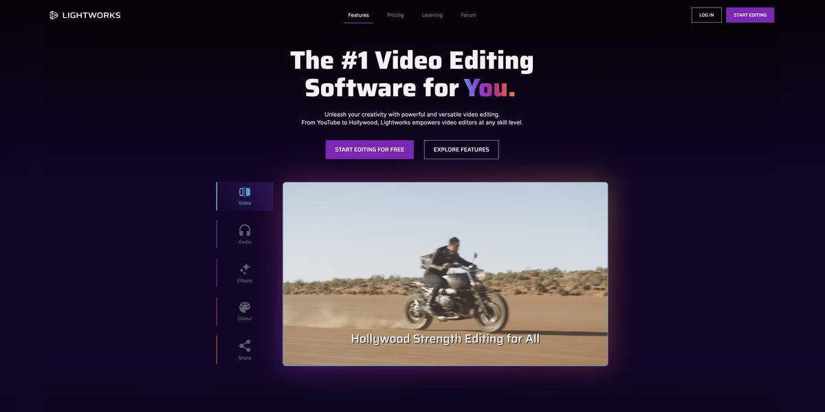 Lightworks homepage showing the video editing software