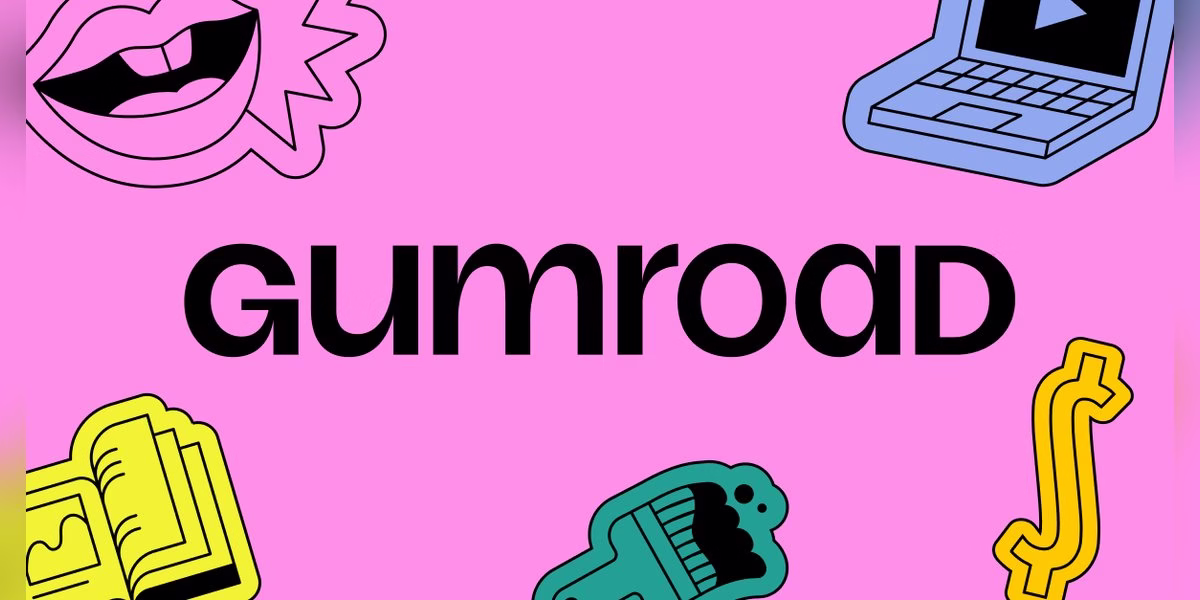 Gumroad logo banner with illustrated stickers