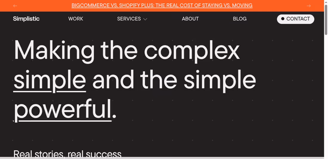 Simplistic desktop homepage showing its current brand and services