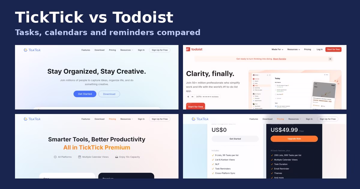 TickTick vs Todoist: Tasks, Calendars and Reminders Compared