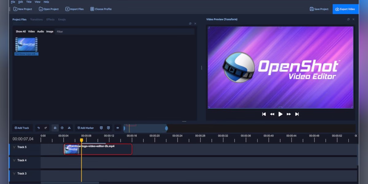 OpenShot Video Editor interface with a timeline