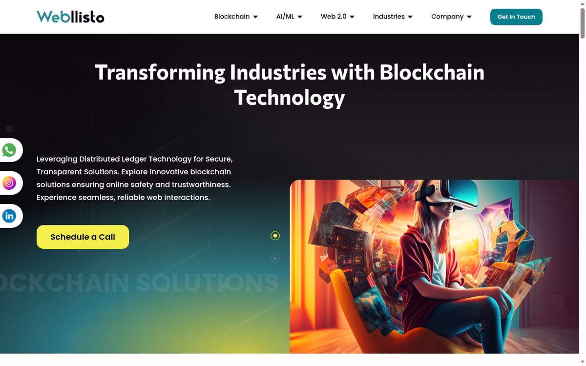 Webllisto homepage showing its current services and brand