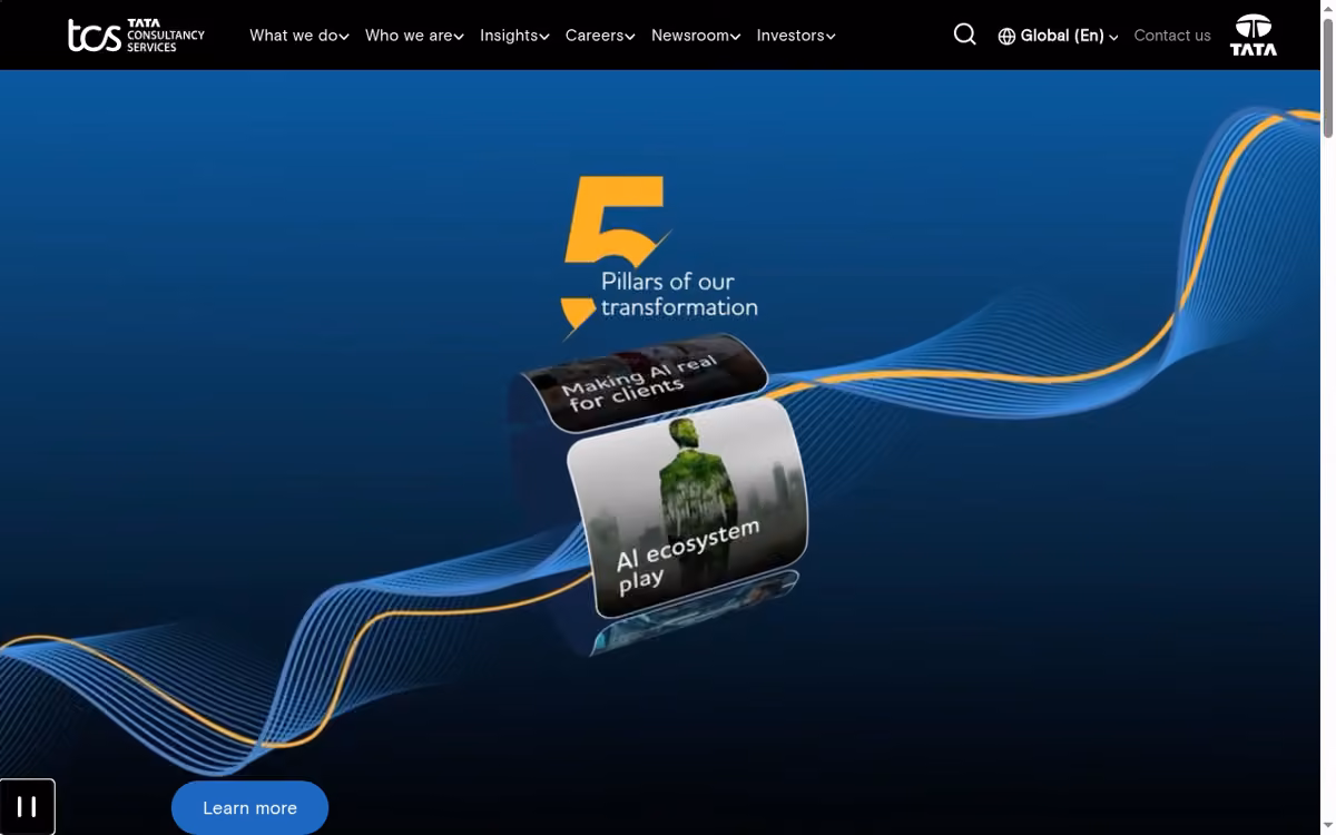 Tata Consultancy Services (TCS) desktop homepage showing its current brand and services
