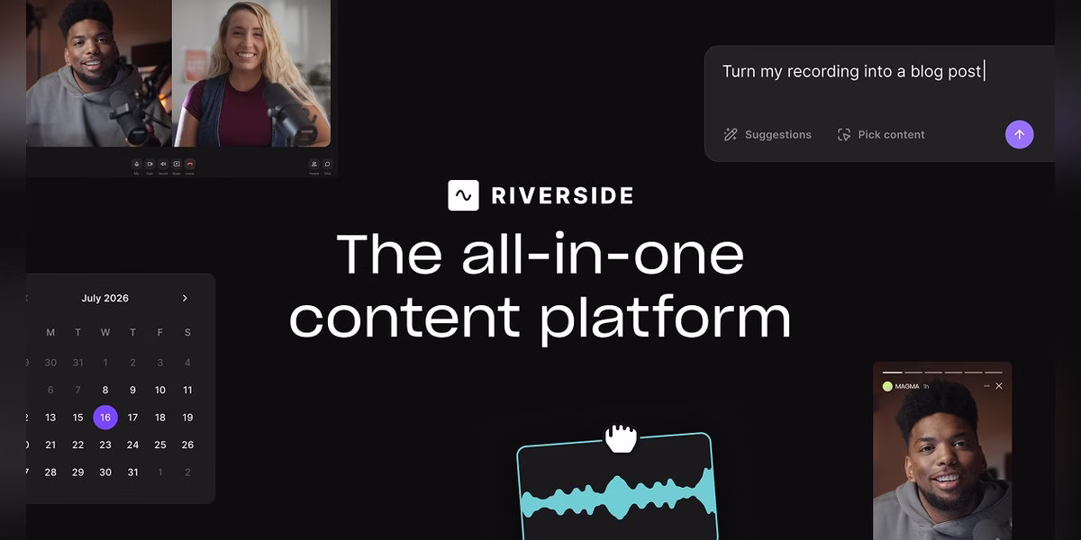 Riverside banner reading The all-in-one content platform