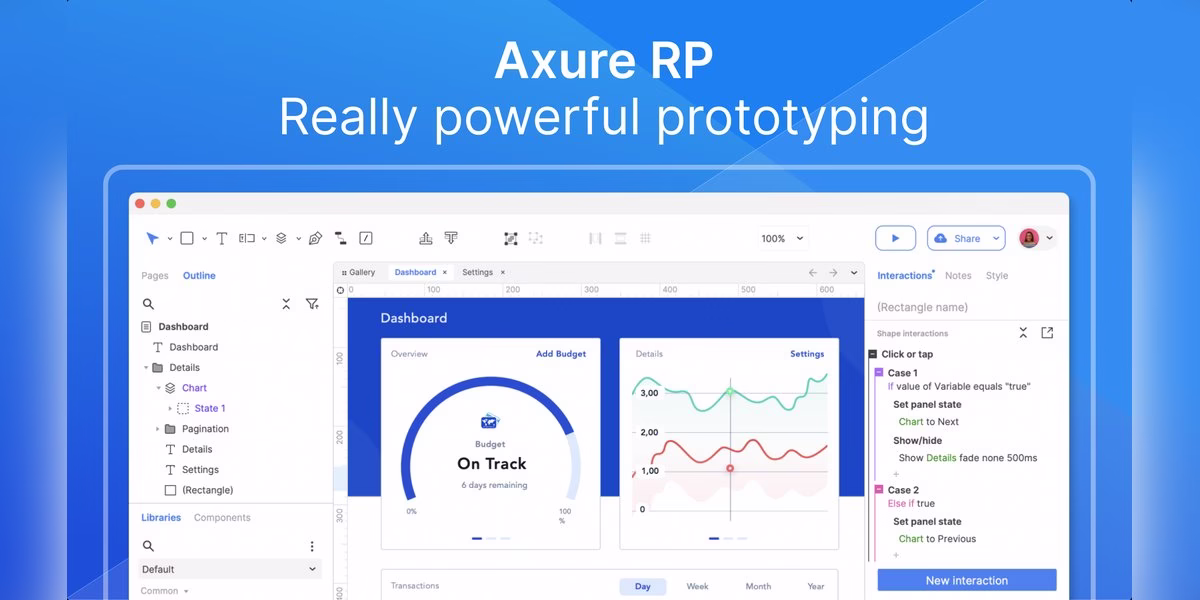 Axure RP banner reading Really powerful prototyping above the editor window