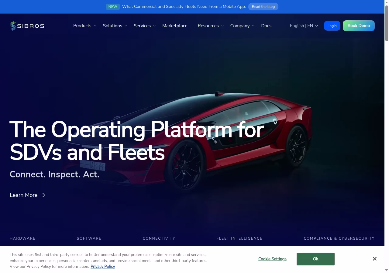 Sibros current homepage, October 5, 2026