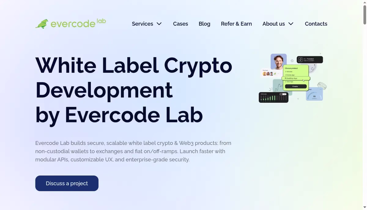 Evercode Lab official company homepage, captured for the cryptocurrency wallet developer profile