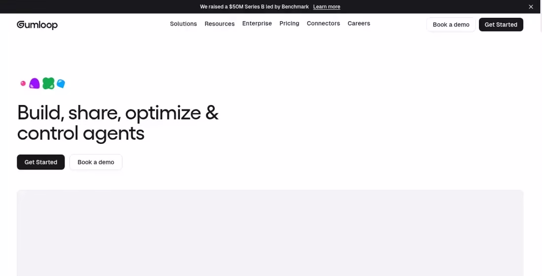 Gumloop homepage for building sharing and controlling agents
