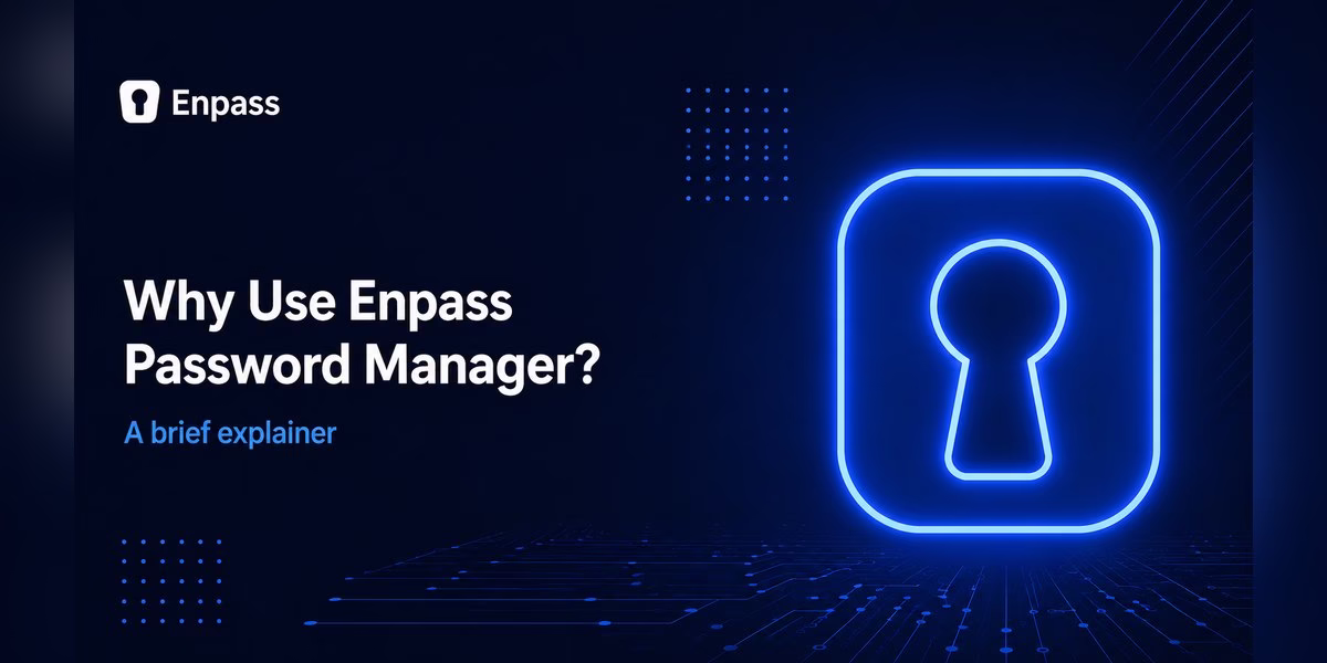 Enpass password manager explainer graphic with a glowing lock
