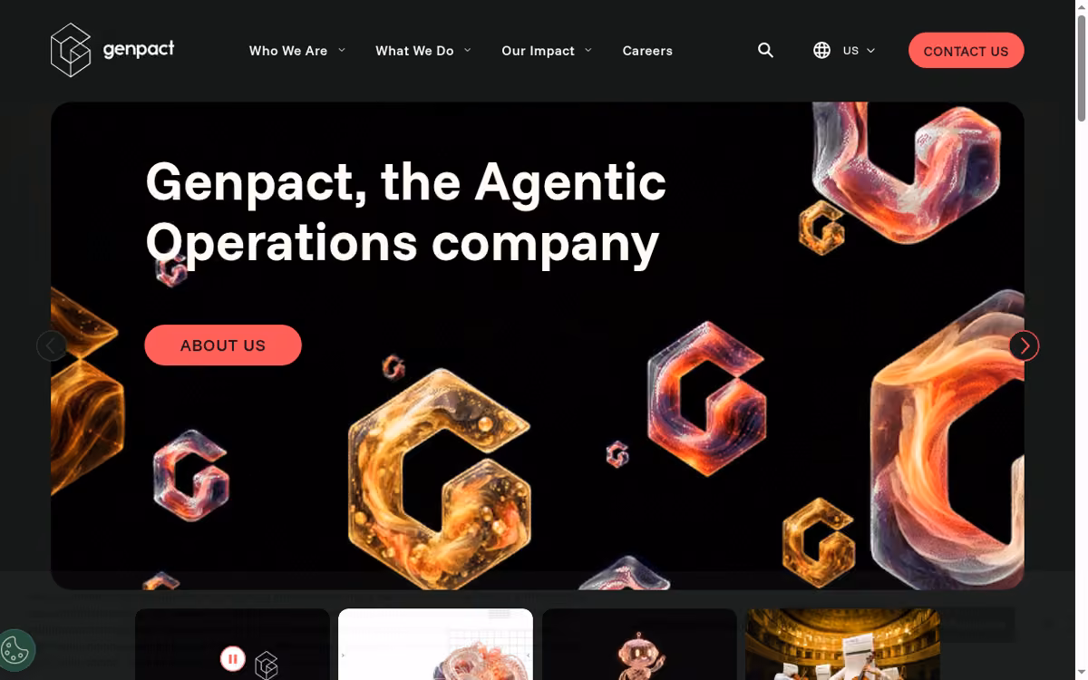 Genpact, including Rightpoint experience capabilities desktop homepage showing its current brand and services
