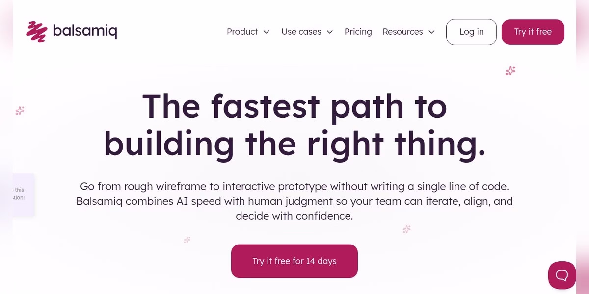 Balsamiq homepage reading The fastest path to building the right thing