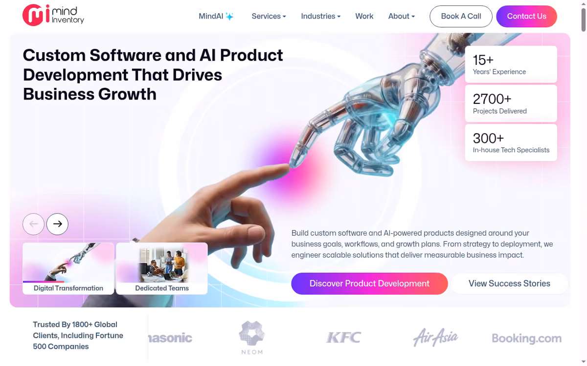 Mindinventory desktop homepage showing its current brand and services