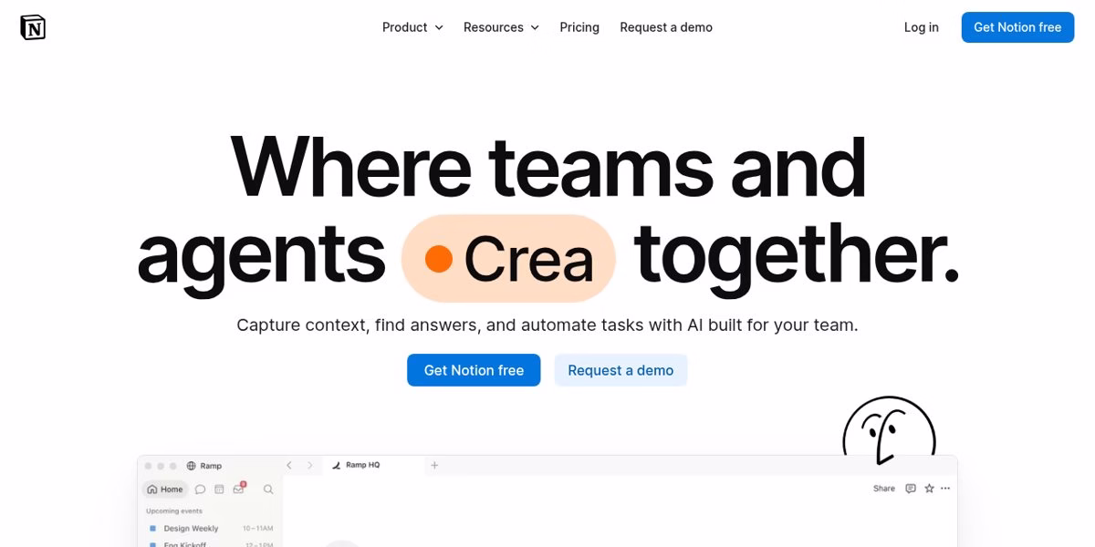 Notion homepage with the headline Where teams and agents work together
