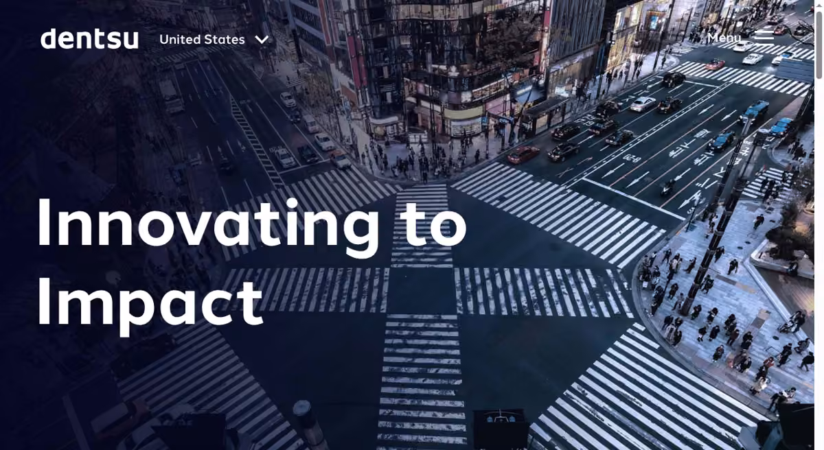 Dentsu desktop homepage showing its current brand and services