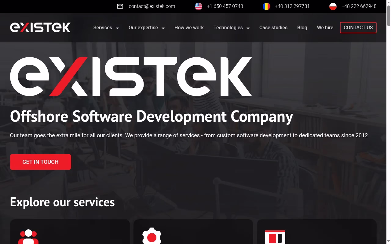 Existek official homepage captured October 7, 2026