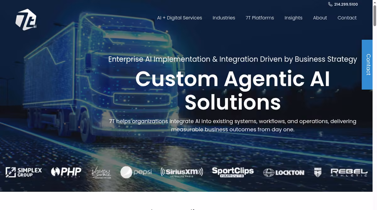 7T desktop homepage showing its current brand and services