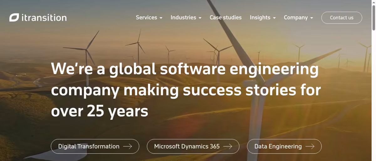 Itransition desktop homepage showing its current brand and services