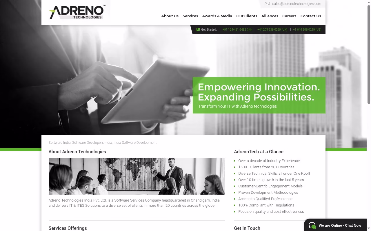 Adreno Technologies official homepage captured October 7, 2026